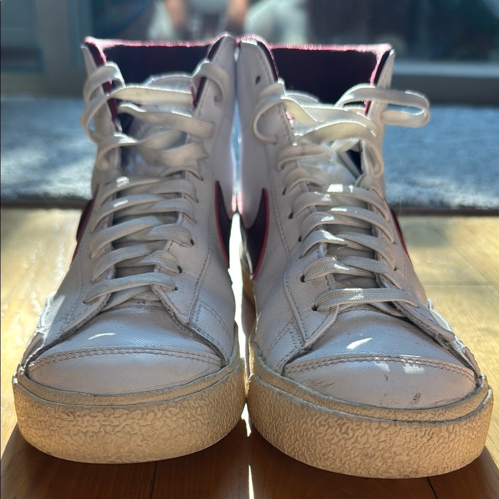 Nike White and Red High-Top Athletic Sneakers